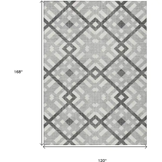 Gray Charcoal And Ivory Geometric Washable Indoor Outdoor Area Rug Photo 3