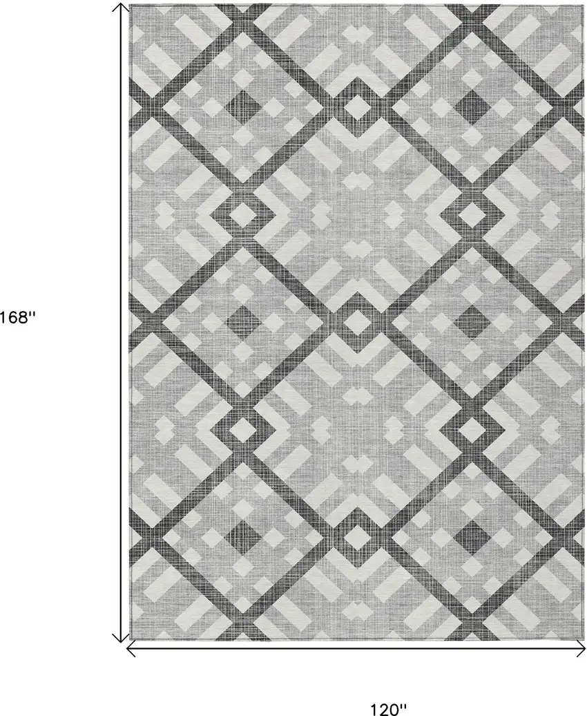 Gray Charcoal And Ivory Geometric Washable Indoor Outdoor Area Rug Photo 3