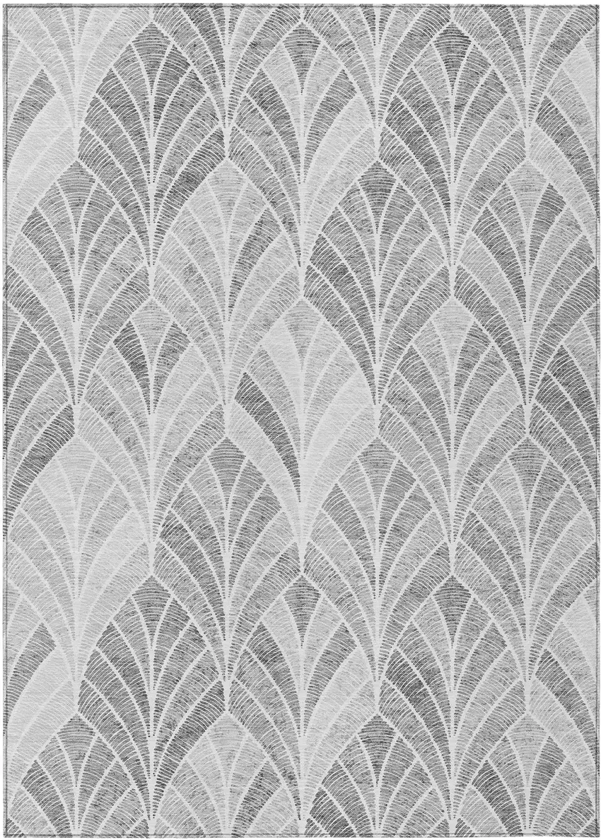 Gray Charcoal And Ivory Geometric Washable Indoor Outdoor Area Rug Photo 2