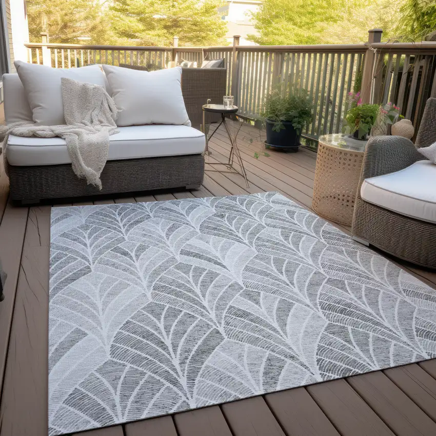 Gray Charcoal And Ivory Geometric Washable Indoor Outdoor Area Rug Photo 8