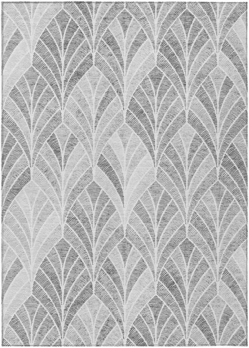 Gray Charcoal And Ivory Geometric Washable Indoor Outdoor Area Rug Photo 2