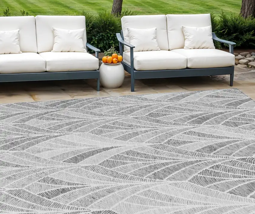Gray Charcoal And Ivory Geometric Washable Indoor Outdoor Area Rug Photo 1