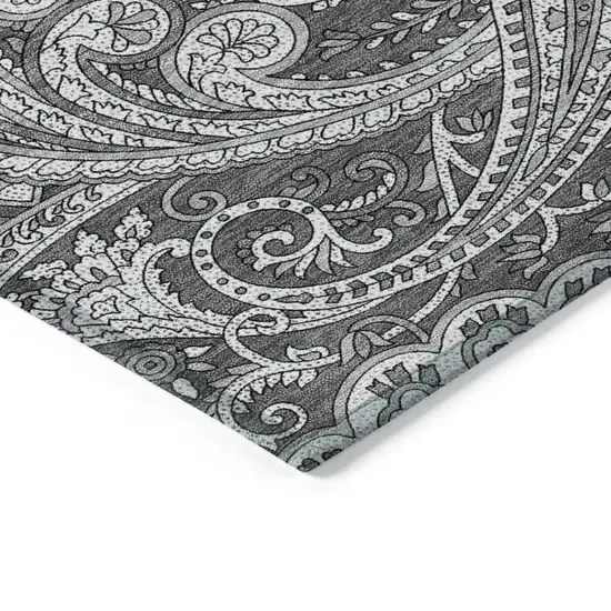 Gray Charcoal And Ivory Paisley Washable Indoor Outdoor Area Rug Photo 5