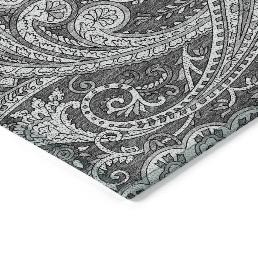 Gray Charcoal And Ivory Paisley Washable Indoor Outdoor Area Rug Photo 5