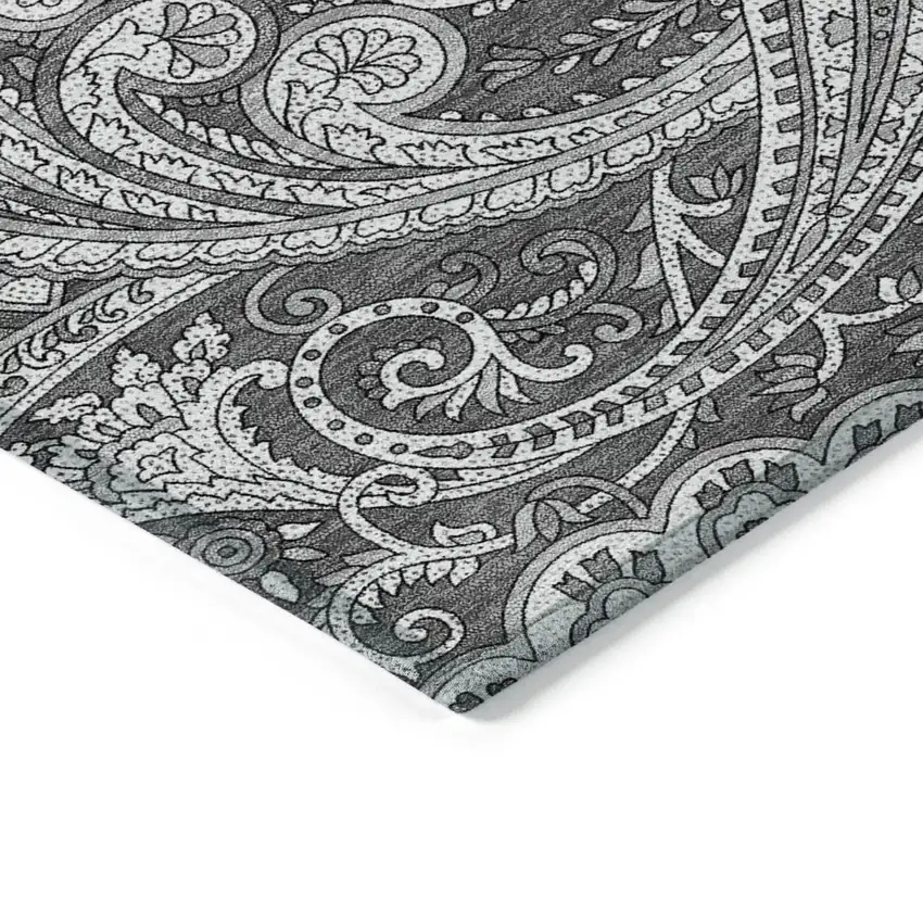 Gray Charcoal And Ivory Paisley Washable Indoor Outdoor Area Rug Photo 5