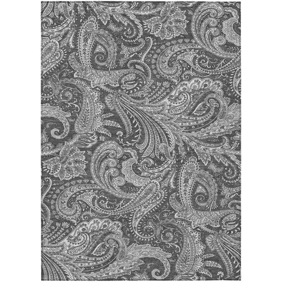 Gray Charcoal And Ivory Paisley Washable Indoor Outdoor Area Rug Photo 2