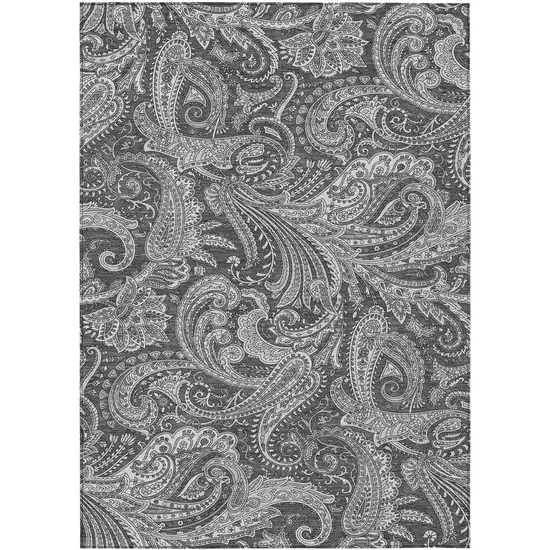 Gray Charcoal And Ivory Paisley Washable Indoor Outdoor Area Rug Photo 2