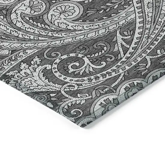 Gray Charcoal And Ivory Paisley Washable Indoor Outdoor Area Rug Photo 4