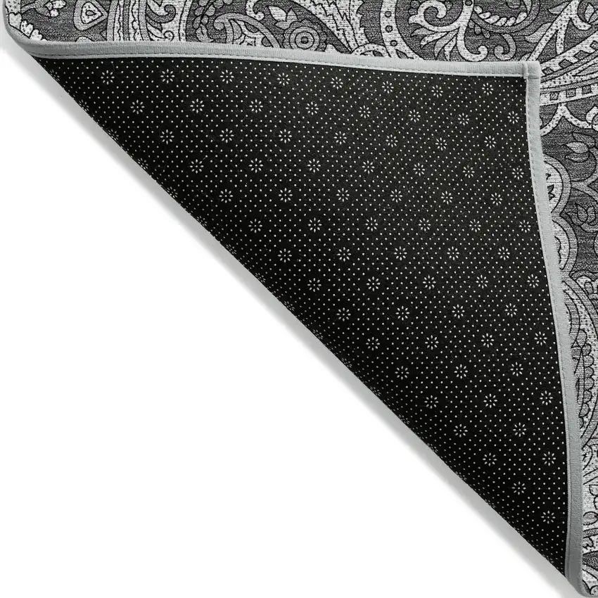 Gray Charcoal And Ivory Paisley Washable Indoor Outdoor Area Rug Photo 4