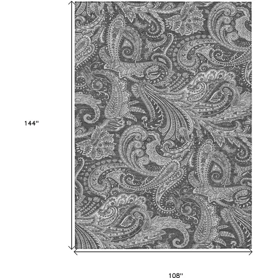 Gray Charcoal And Ivory Paisley Washable Indoor Outdoor Area Rug Photo 3