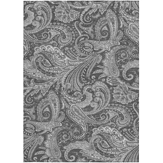 Gray Charcoal And Ivory Paisley Washable Indoor Outdoor Area Rug Photo 6