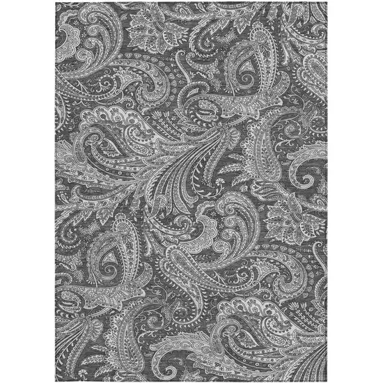 Gray Charcoal And Ivory Paisley Washable Indoor Outdoor Area Rug Photo 6
