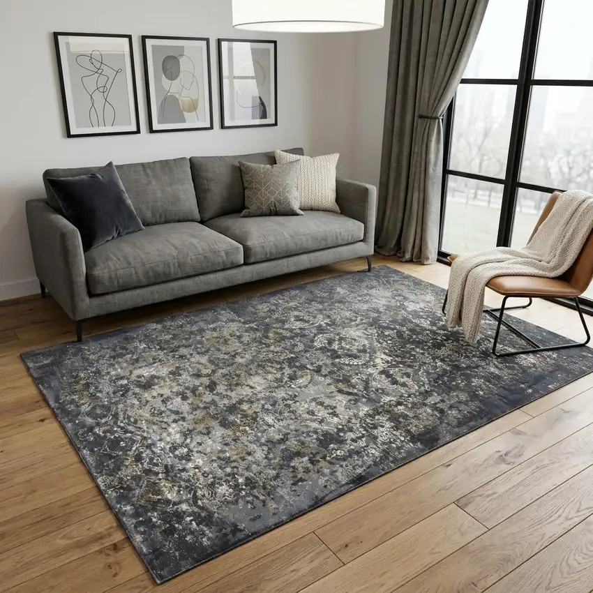 Gray Charcoal And Ivory Trellis Area Rug Photo 1