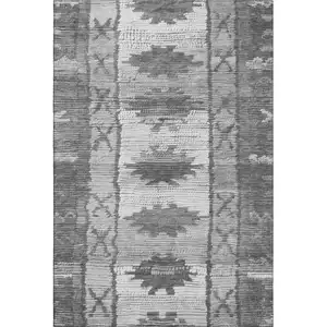 Photo of Gray Charcoal And Ivory Tribal Washable Area Rug With UV Protection