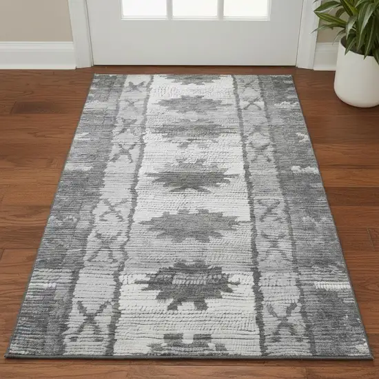 Gray Charcoal And Ivory Tribal Washable Area Rug With UV Protection Photo 2