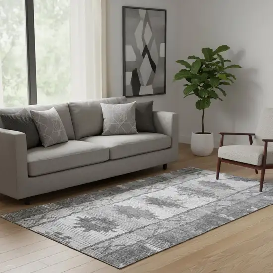 Gray Charcoal And Ivory Tribal Washable Area Rug With UV Protection Photo 2
