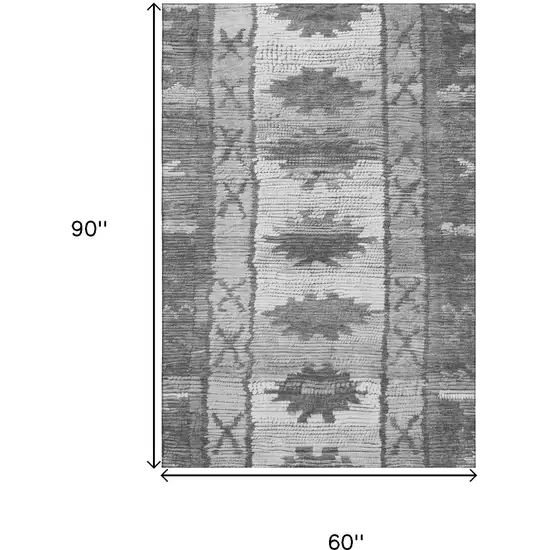 Gray Charcoal And Ivory Tribal Washable Area Rug With UV Protection Photo 9