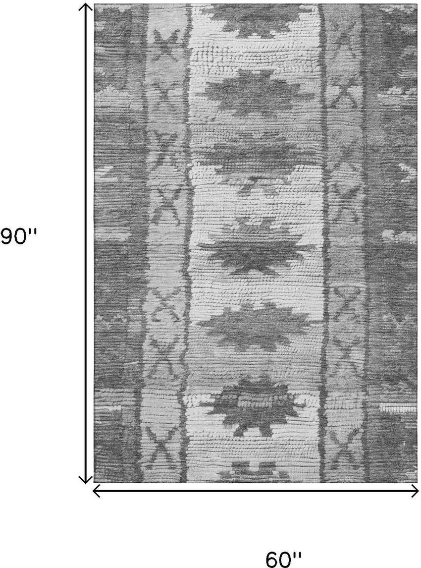 Gray Charcoal And Ivory Tribal Washable Area Rug With UV Protection Photo 9