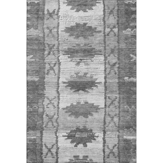 Gray Charcoal And Ivory Tribal Washable Area Rug With UV Protection Photo 1