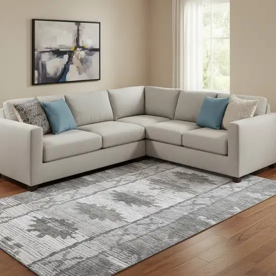 Gray Charcoal And Ivory Tribal Washable Area Rug With UV Protection Photo 2