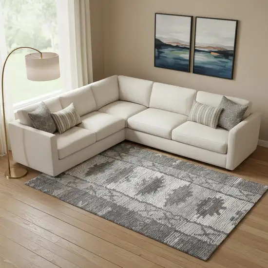 Gray Charcoal And Ivory Tribal Washable Area Rug With UV Protection Photo 2