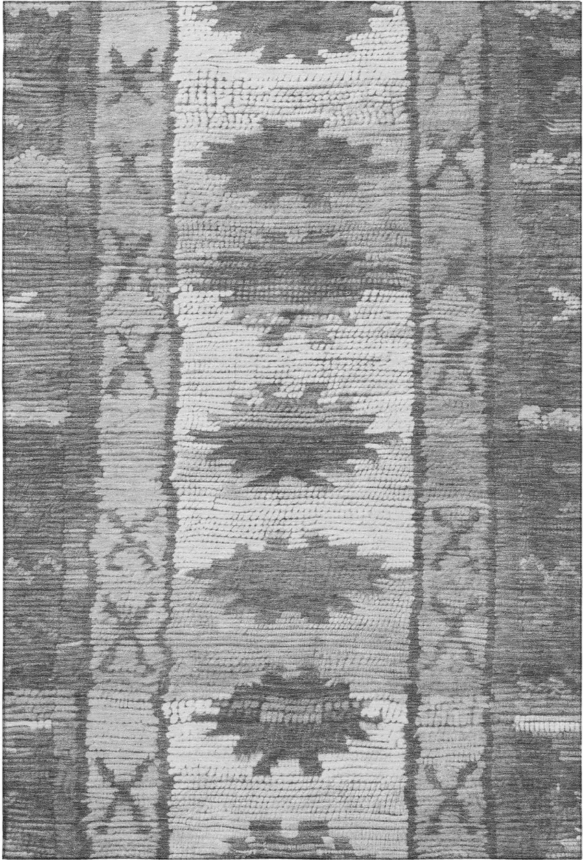Gray Charcoal And Ivory Tribal Washable Area Rug With UV Protection Photo 1