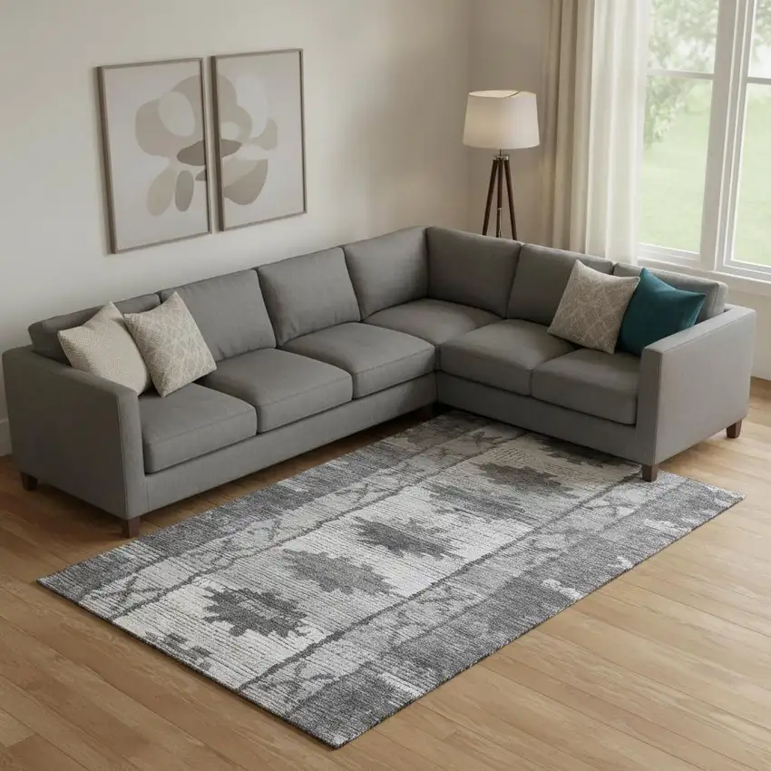 Gray Charcoal And Ivory Tribal Washable Area Rug With UV Protection Photo 2