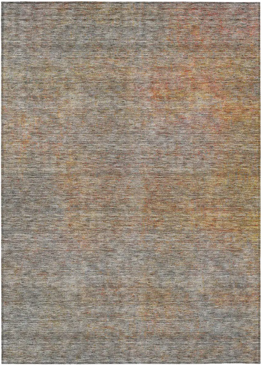 Gray Charcoal And Orange Abstract Washable Indoor Outdoor Area Rug Photo 2