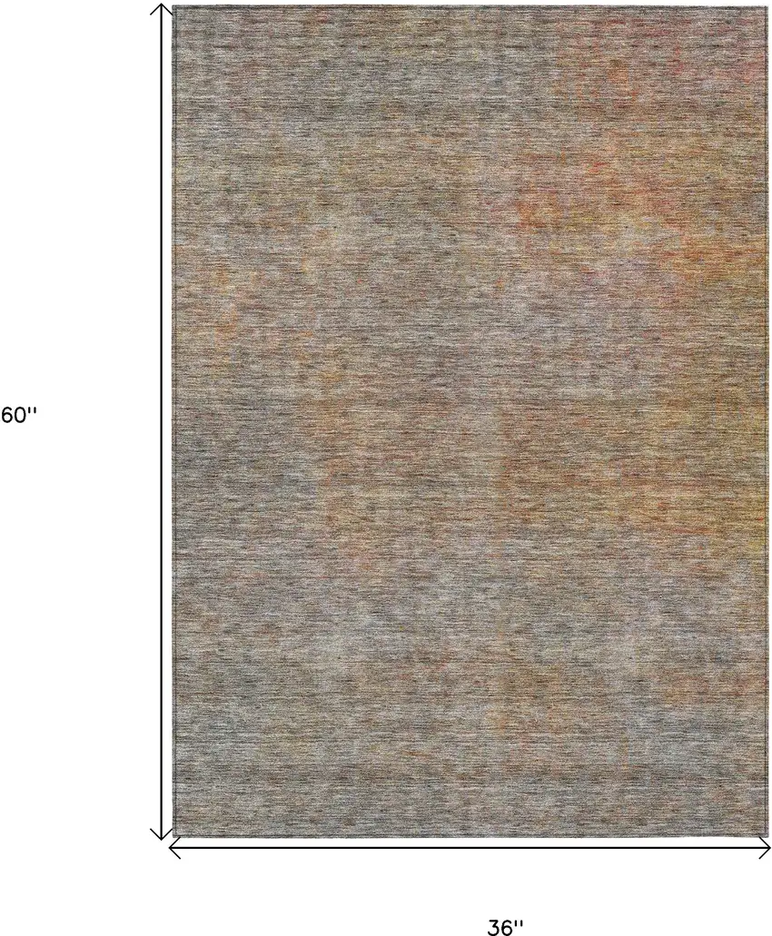 Gray Charcoal And Orange Abstract Washable Indoor Outdoor Area Rug Photo 3