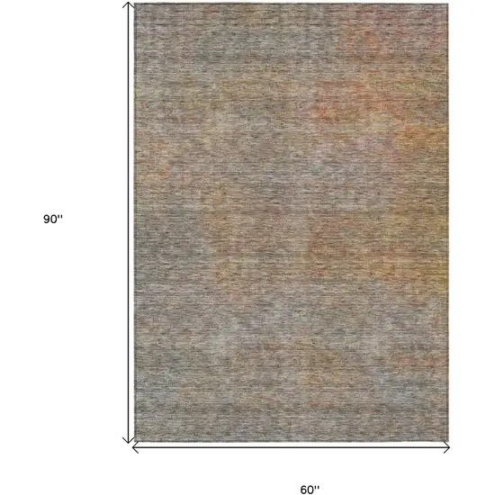 Gray Charcoal And Orange Abstract Washable Indoor Outdoor Area Rug Photo 3
