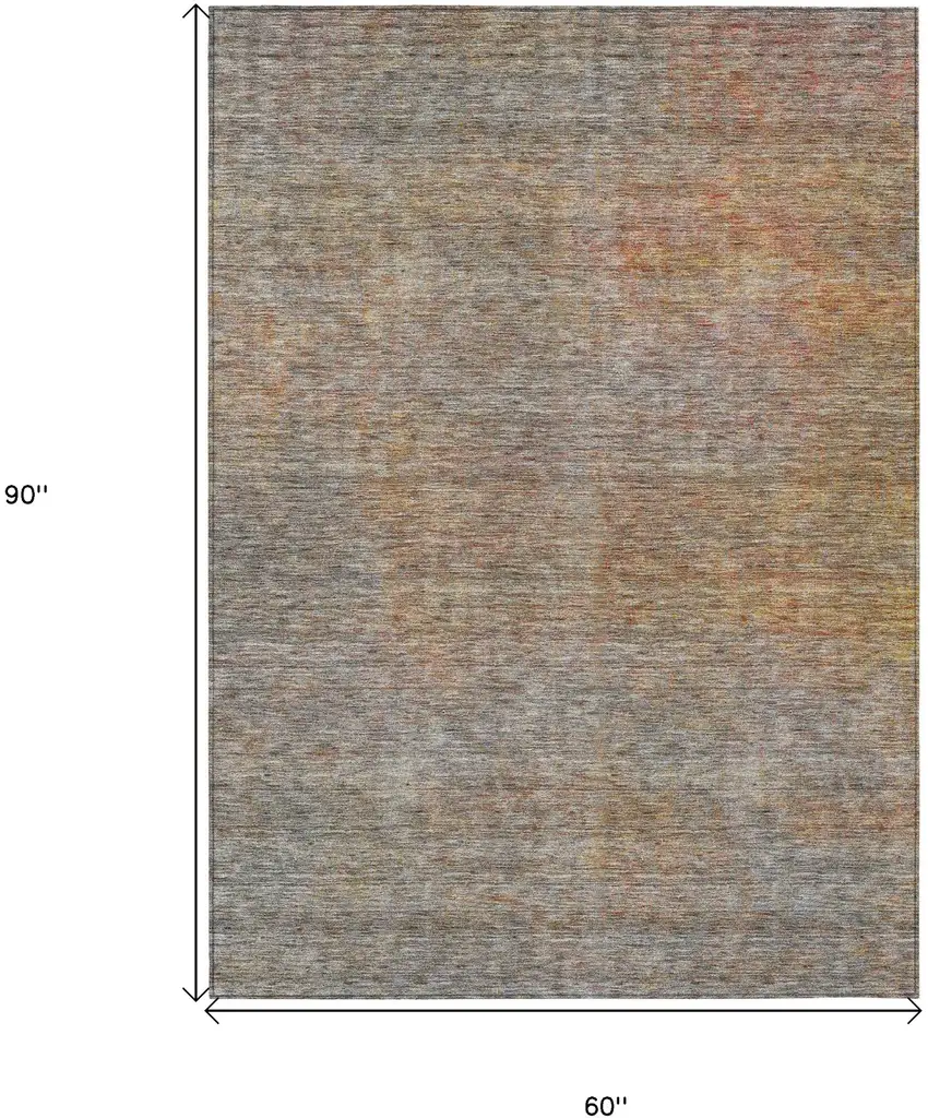 Gray Charcoal And Orange Abstract Washable Indoor Outdoor Area Rug Photo 3