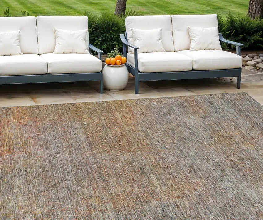 Gray Charcoal And Orange Abstract Washable Indoor Outdoor Area Rug Photo 1