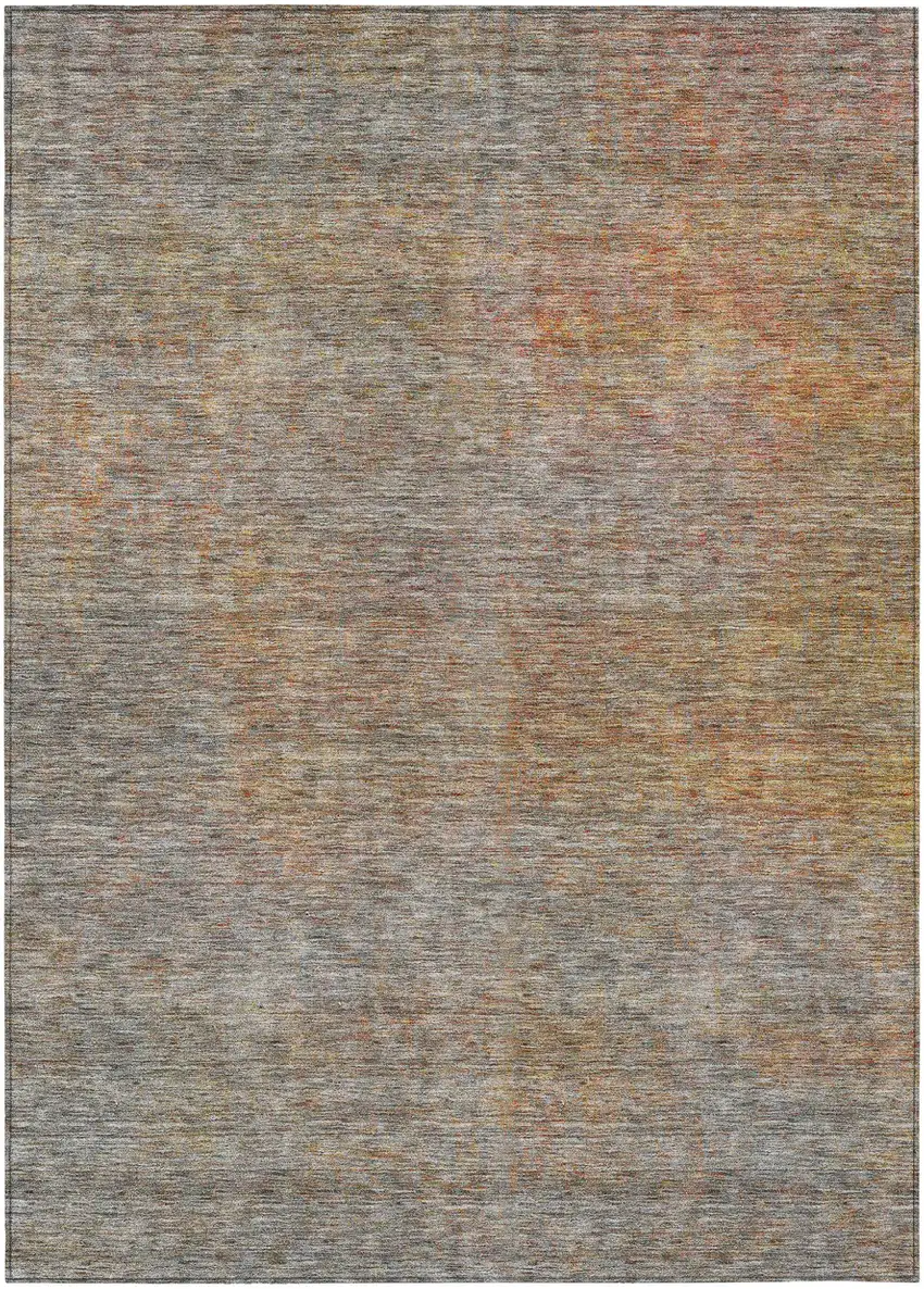 Gray Charcoal And Orange Abstract Washable Indoor Outdoor Area Rug Photo 2