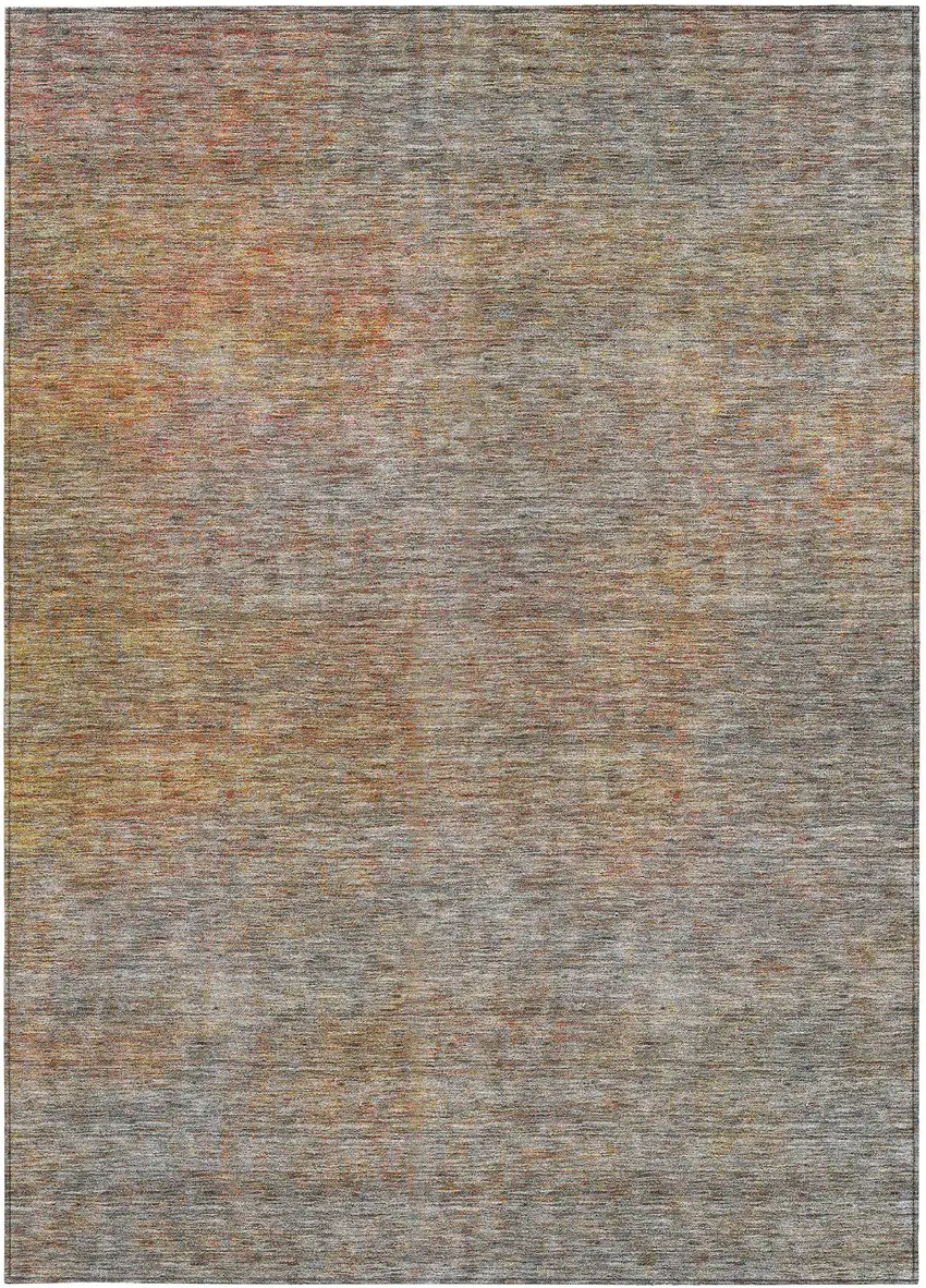 Gray Charcoal And Orange Abstract Washable Indoor Outdoor Area Rug Photo 7