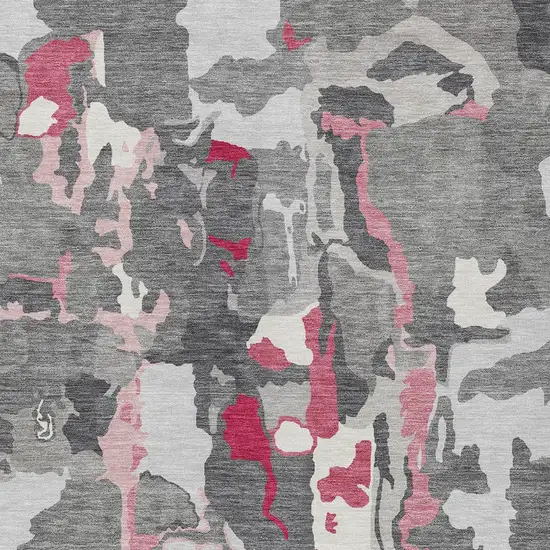 Gray Charcoal And Pink Abstract Washable Indoor Outdoor Area Rug Photo 6
