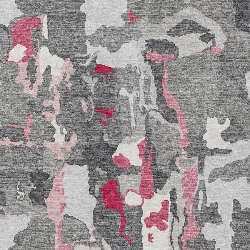 Gray Charcoal And Pink Abstract Washable Indoor Outdoor Area Rug Photo 6