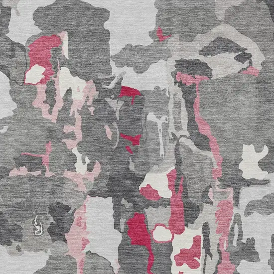 Gray Charcoal And Pink Abstract Washable Indoor Outdoor Area Rug Photo 6
