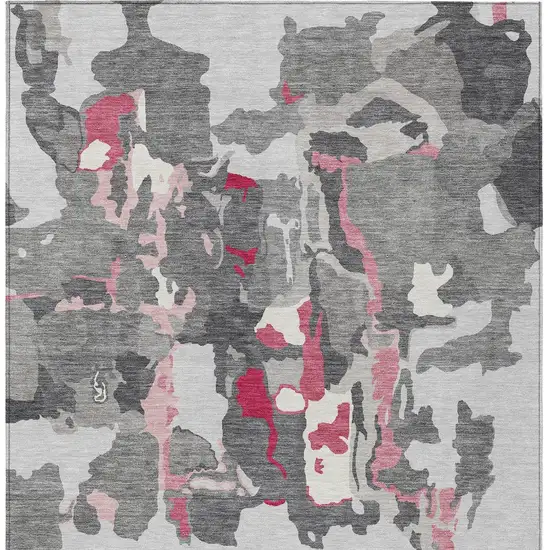 Gray Charcoal And Pink Abstract Washable Indoor Outdoor Area Rug Photo 8