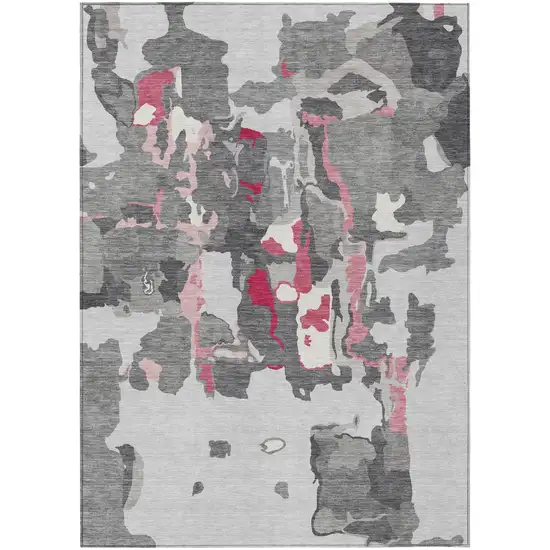 Gray Charcoal And Pink Abstract Washable Indoor Outdoor Area Rug Photo 2