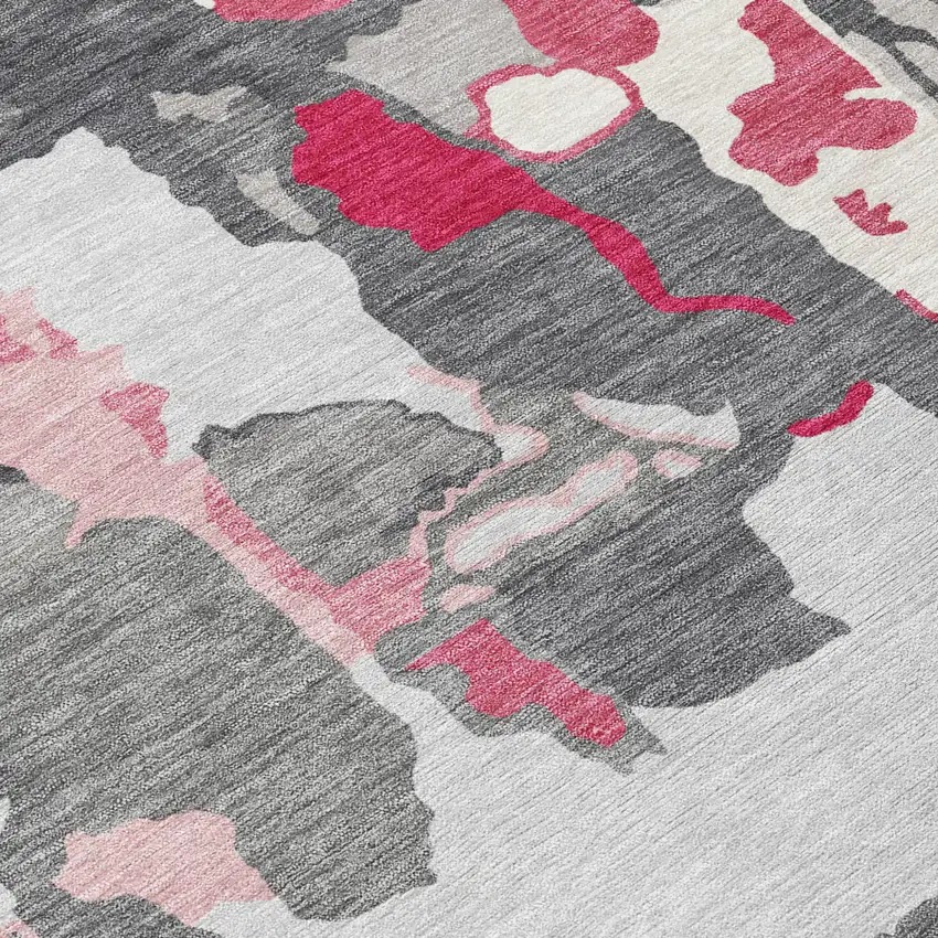 Gray Charcoal And Pink Abstract Washable Indoor Outdoor Area Rug Photo 7