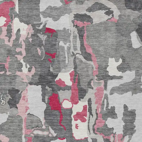 Gray Charcoal And Pink Abstract Washable Indoor Outdoor Area Rug Photo 6