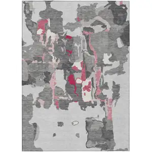 Photo of Gray Charcoal And Pink Abstract Washable Indoor Outdoor Area Rug