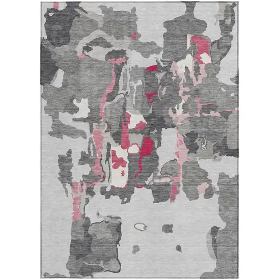 Gray Charcoal And Pink Abstract Washable Indoor Outdoor Area Rug Photo 8