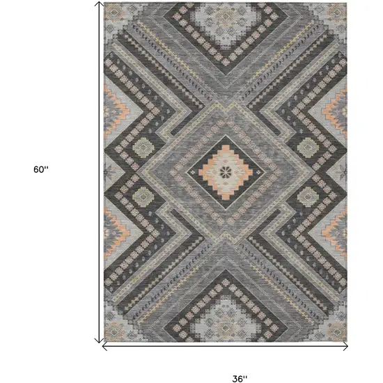 Gray Charcoal And Pink Tribal Washable Indoor Outdoor Area Rug Photo 3