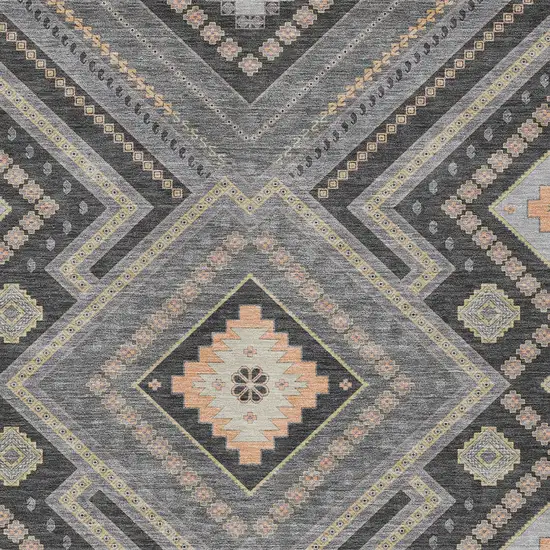 Gray Charcoal And Pink Tribal Washable Indoor Outdoor Area Rug Photo 5