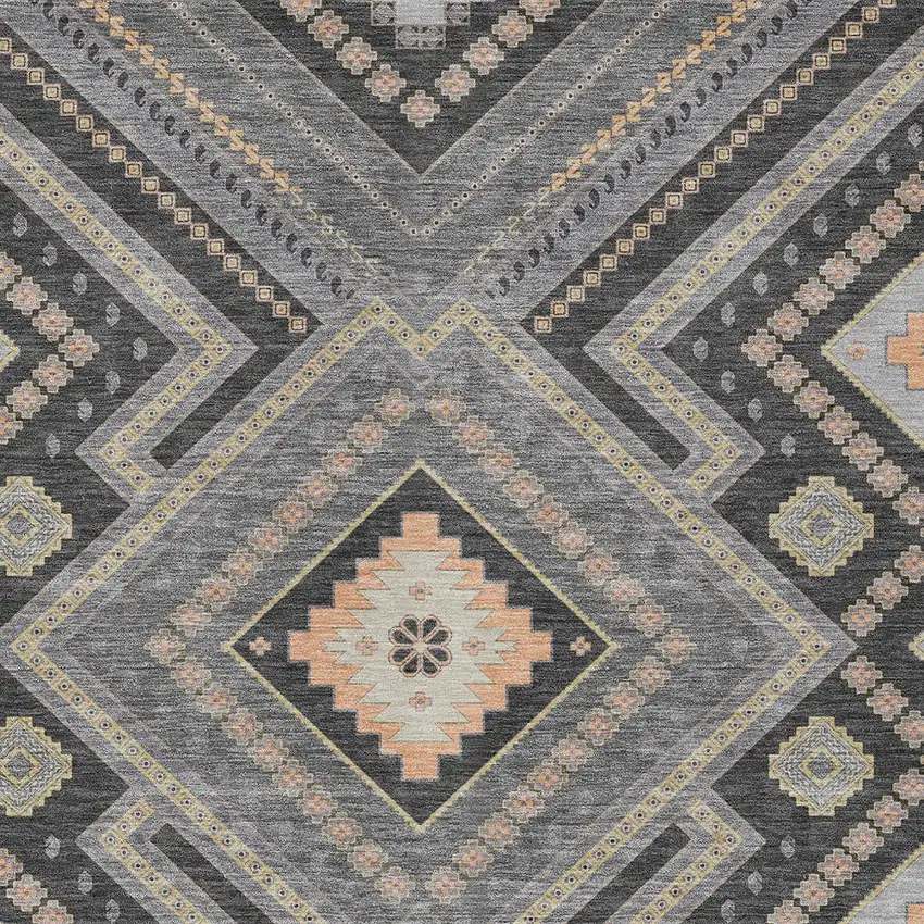 Gray Charcoal And Pink Tribal Washable Indoor Outdoor Area Rug Photo 5