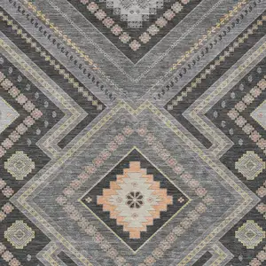 Photo of Gray Charcoal And Pink Tribal Washable Indoor Outdoor Area Rug