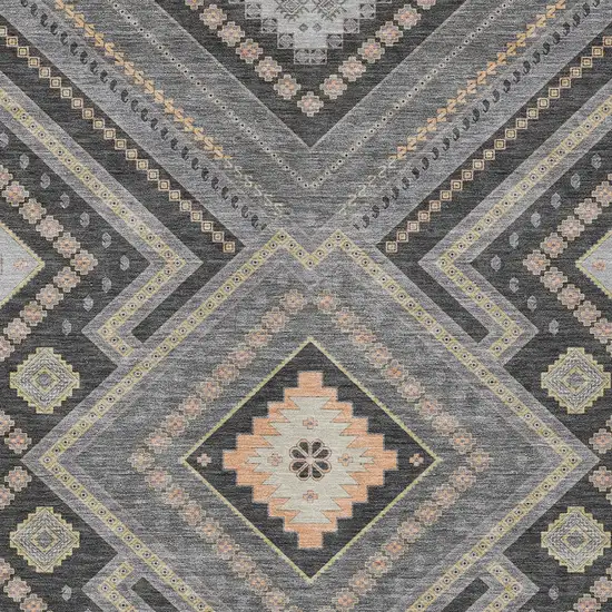 Gray Charcoal And Pink Tribal Washable Indoor Outdoor Area Rug Photo 5