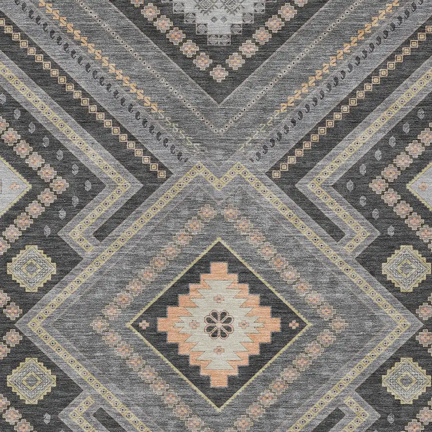 Gray Charcoal And Pink Tribal Washable Indoor Outdoor Area Rug Photo 5