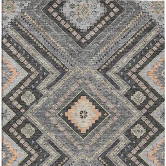 Gray Charcoal And Pink Tribal Washable Indoor Outdoor Area Rug Photo 7
